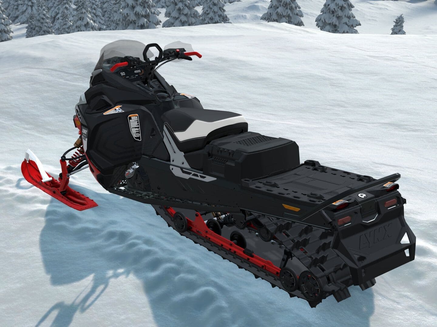 Lynx BRUTAL RE (500 mm) 2027, 850 E-TEC, Viper Red / Black — Слева сзади