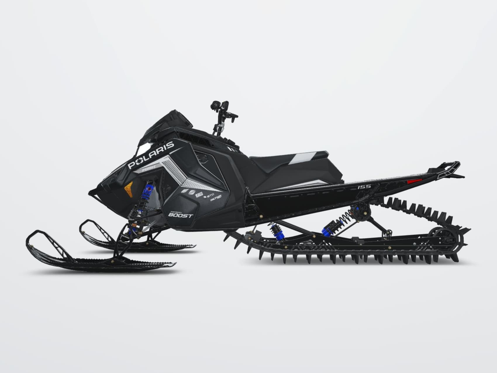 Polaris RMK Factory Edition 2027, Patriot Boost, Series 9: 155" × 15" × 3.25", Gloss Black — Слева сбоку