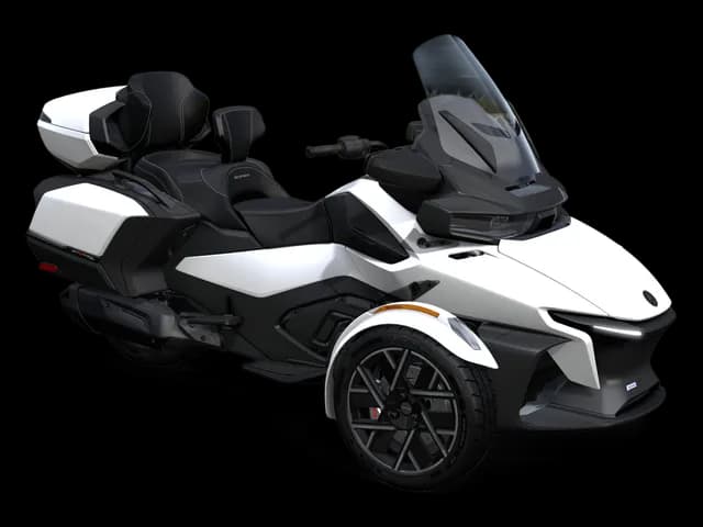 Can-Am Spyder RT Sea-to-Sky 2026 — Vegas White Satin — Спереди справа