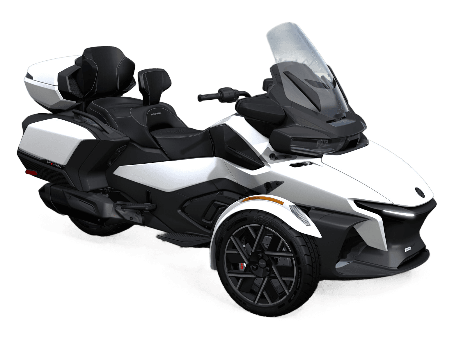 Can-Am Spyder RT Sea-to-Sky 2026 — Vegas White Satin — Спереди справа