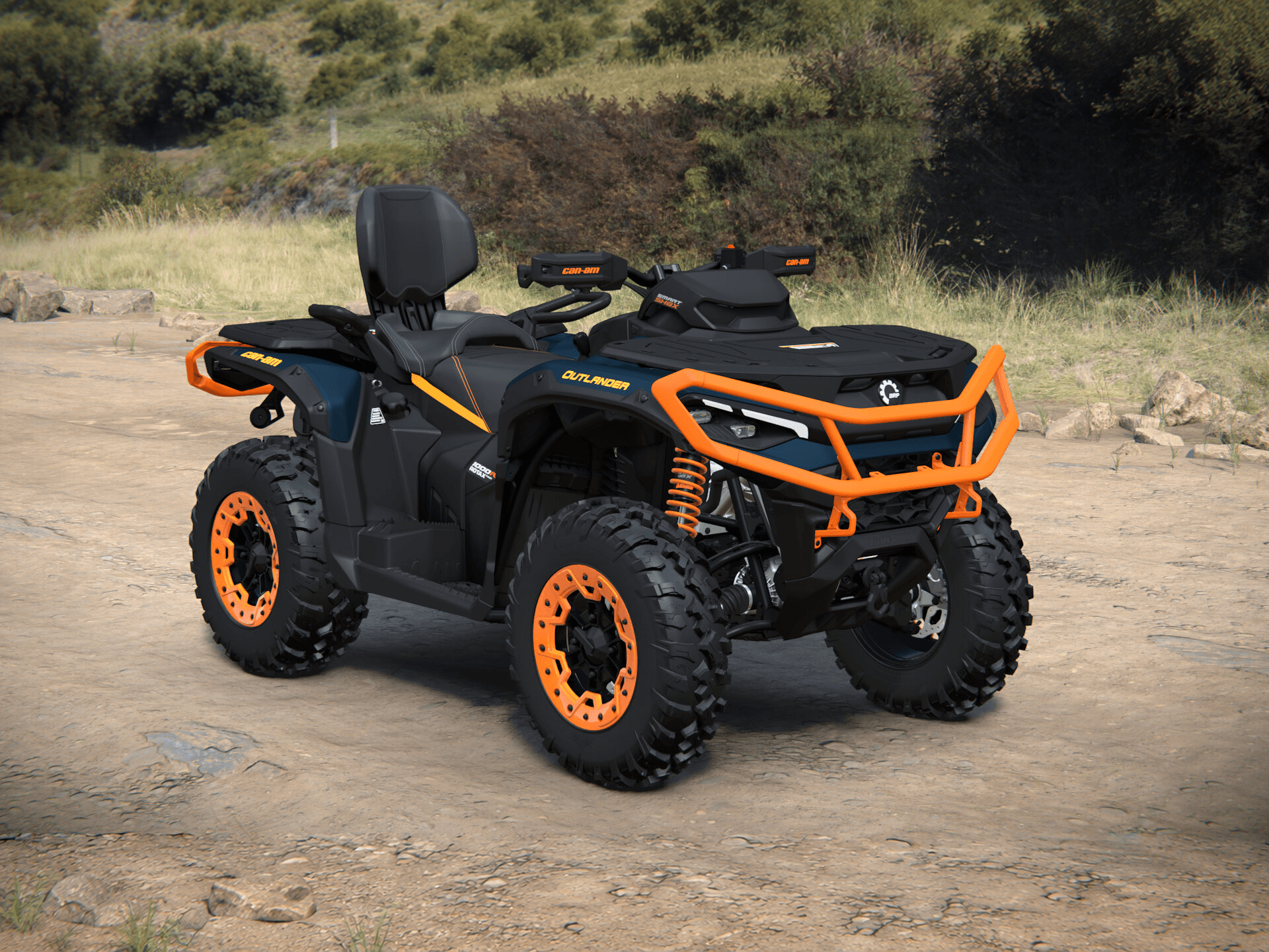 Can-Am Outlander MAX XT-P 2027, 1000R, Dusty Navy & Orange Crush, 0004UVB00 — Справа спереди