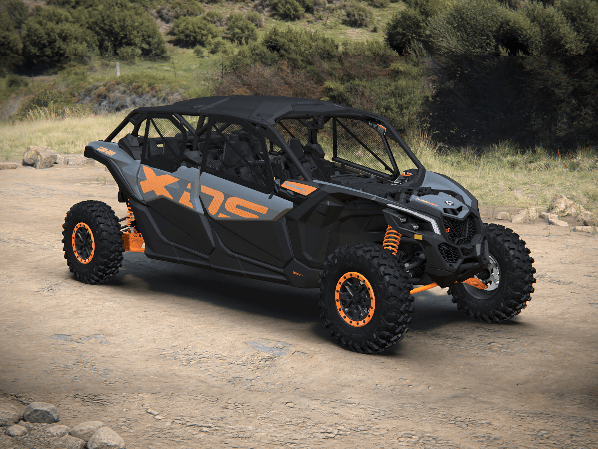 Can-Am Maverick X3 MAX X ds 2027, Dolomite Grey & Orange Crush, 0007VVF00 — Справа спереди