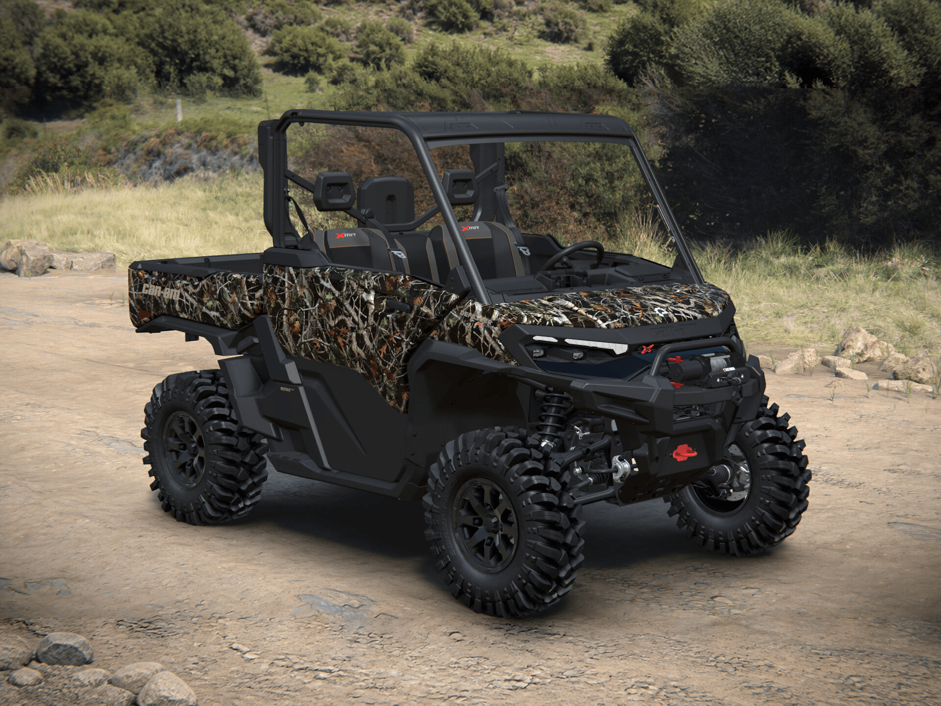 Can-Am Defender X mr with half-doors 2027, Dark Wildland Camo, 0008YVB00 — Справа спереди