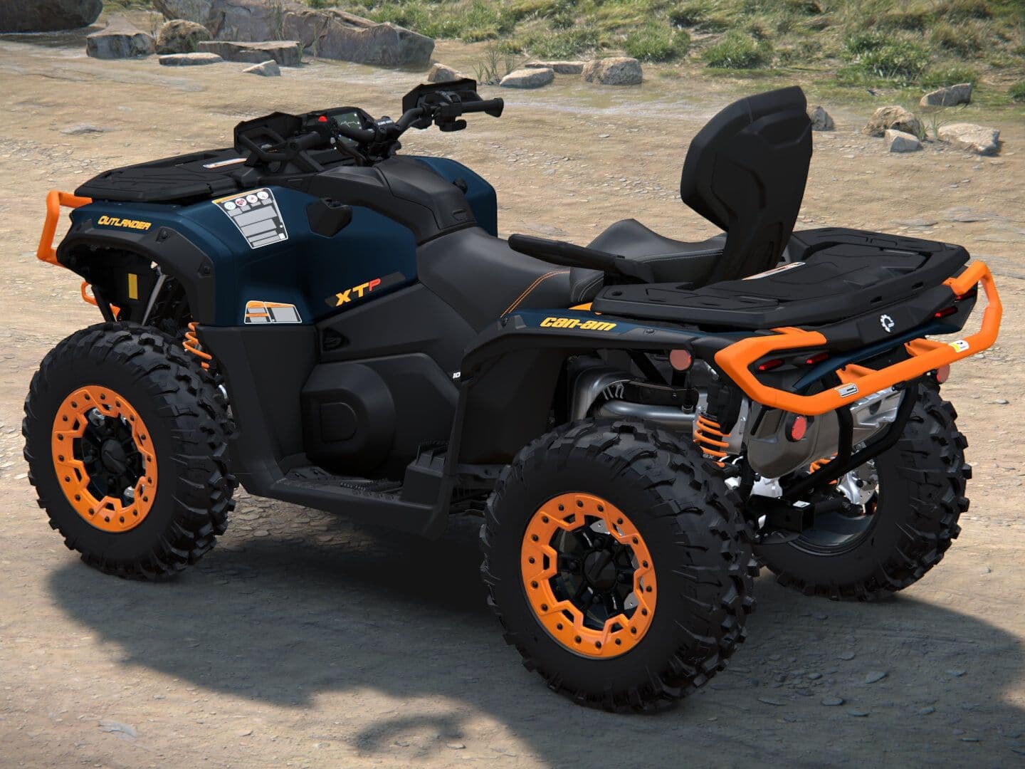 Can-Am Outlander MAX XT-P 2027, 1000R, Dusty Navy & Orange Crush, 0004UVB00 — Слева сзади