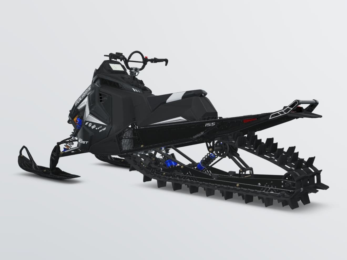 Polaris RMK Factory Edition 2027, Patriot Boost, Series 9: 155" × 15" × 3.25", Gloss Black — Сзади в три четверти
