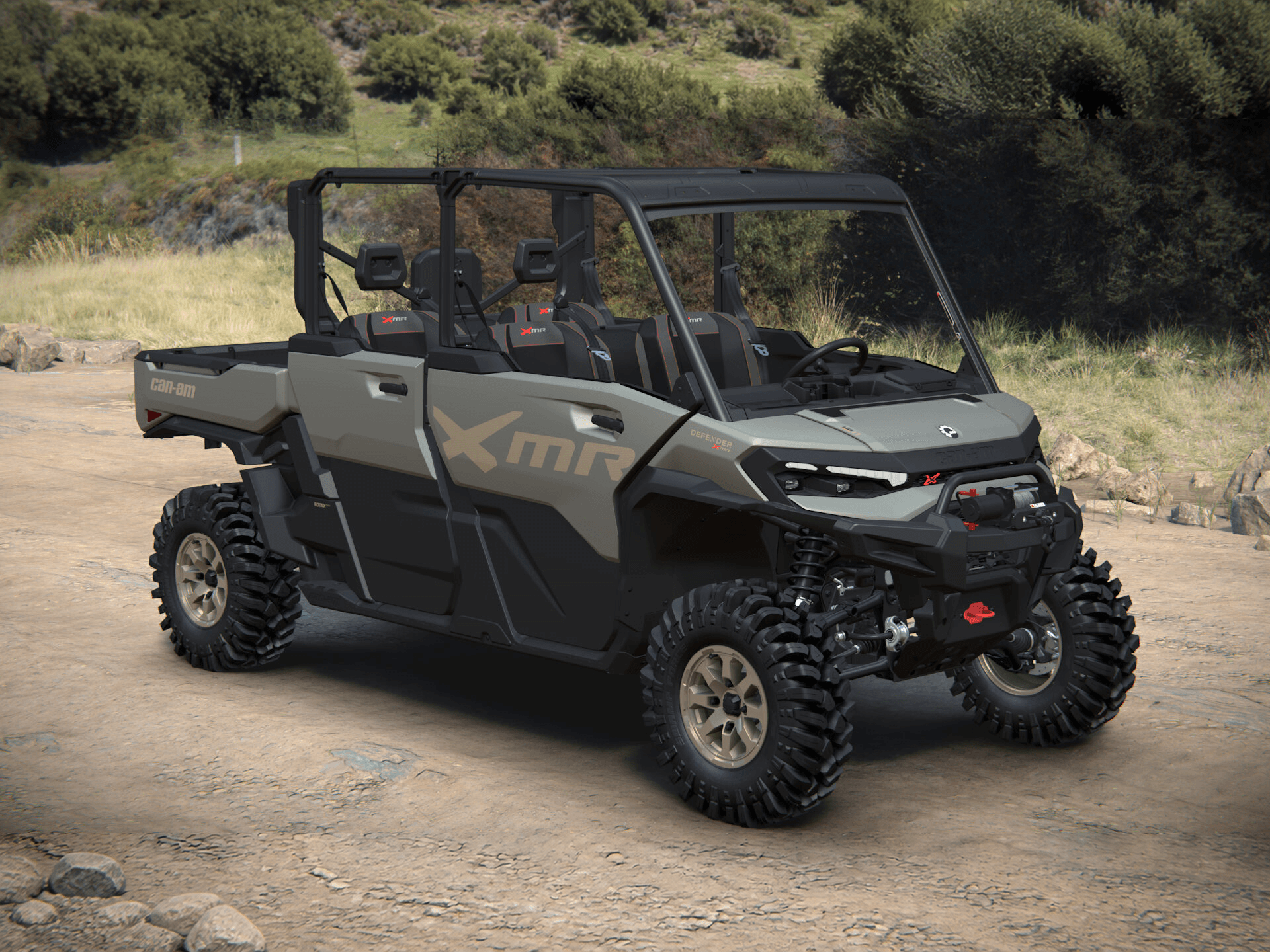 Can-Am Defender MAX X mr with half-doors 2027, Loft Green Satin, 0008PVA00 — Справа спереди