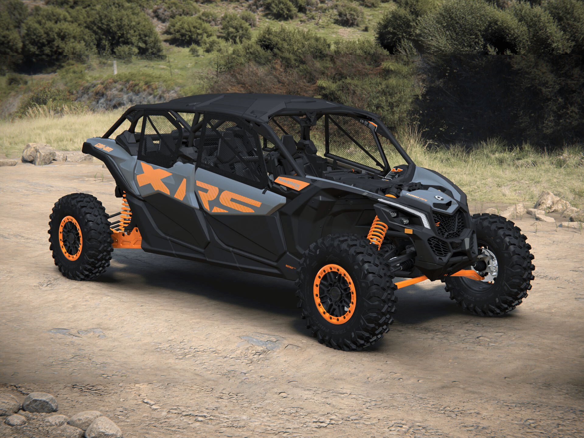 Can-Am Maverick X3 MAX X rs 2027, Dolomite Grey & Orange Crush, 0009NVD00 — Справа спереди