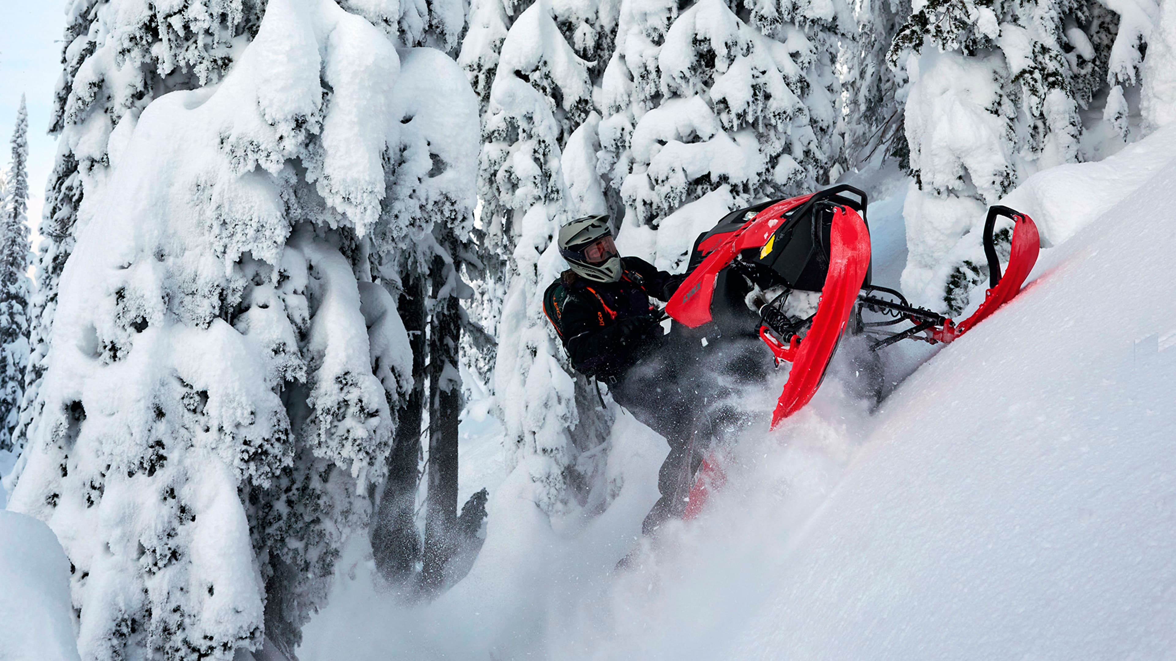 Lynx Shredder DS 850 E-TEC Turbo в глубоком снегу, модельный год 2024.