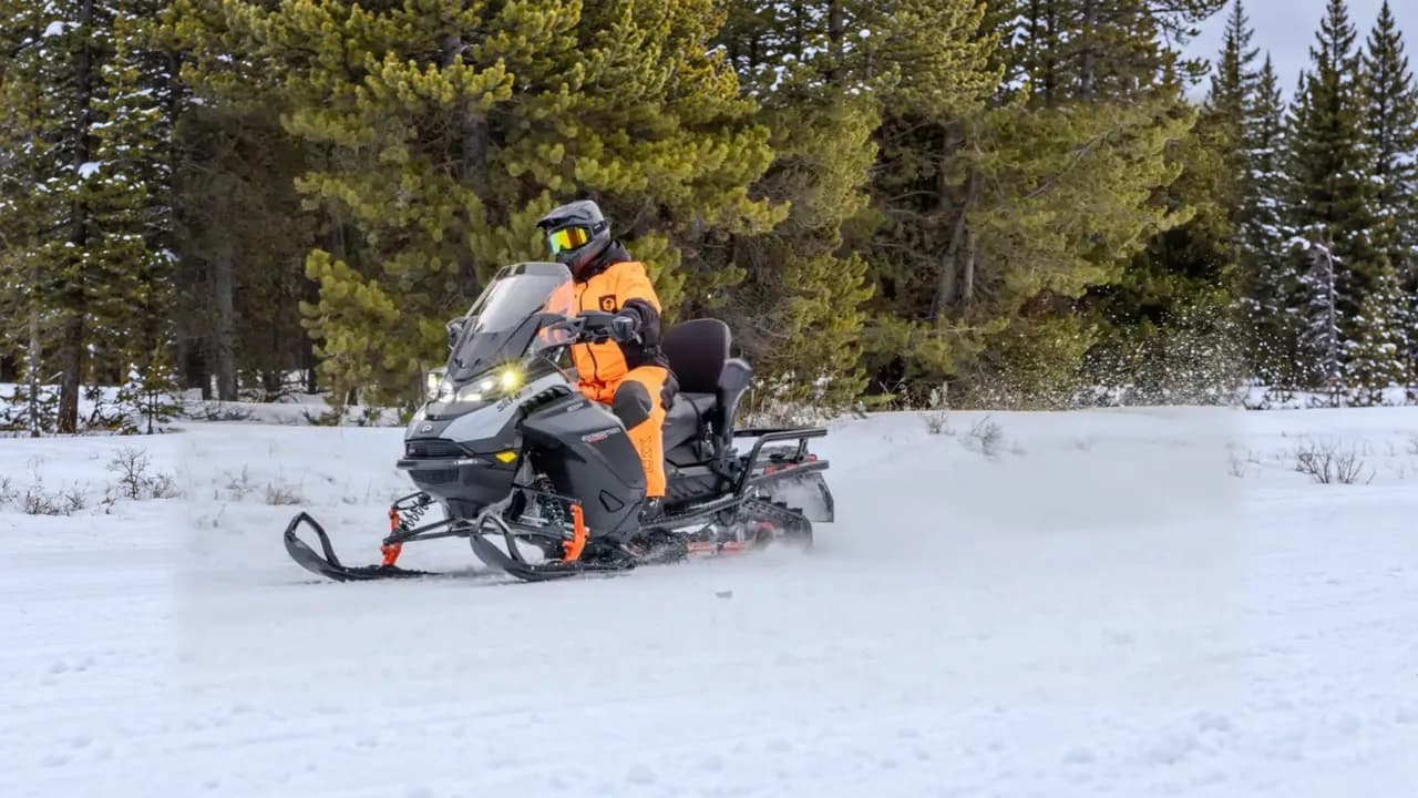 Ski-Doo Expedition LE 2027 16″ на заснеженном лесном маршруте